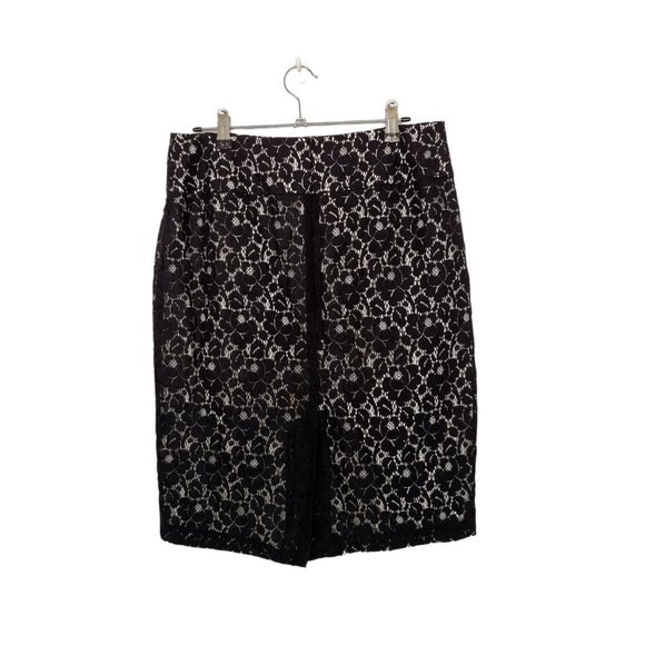 PORTMANS Black / White Lace Overlay Straight Back Split Pencil Skirt - Size 10 - Picture 4 of 9